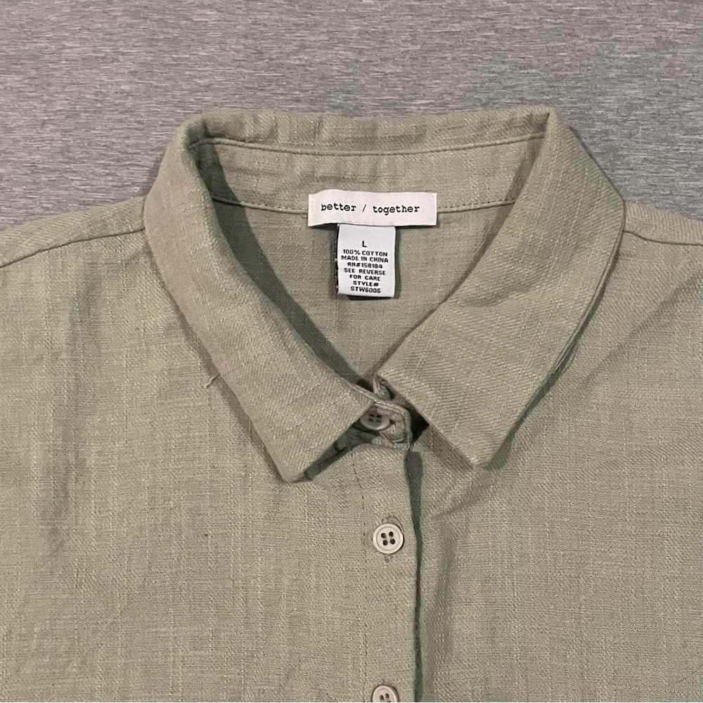 Better/Together Casual Sage Green Button-Up Crop Top Size Large - Picture 2 of 6